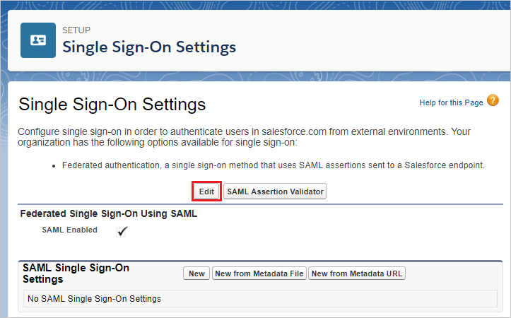 Configure Single Sign-On Edit