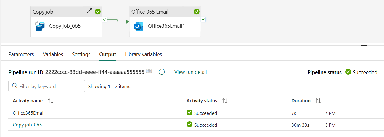 Screenshot showing the pipeline status once it's complete.