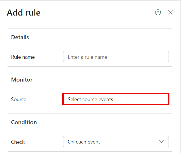 Screenshot of the Set alert side panel.