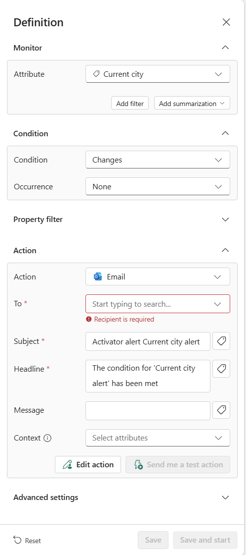 Screenshot showing the Definition pane.