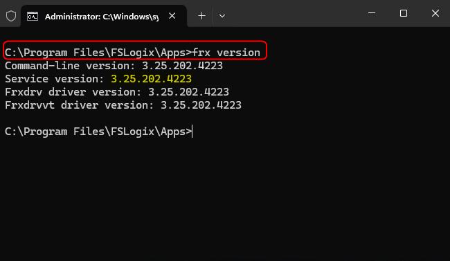 Screenshot that shows the command prompt frx utility.
