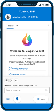 Dragon Copilot mobile UI