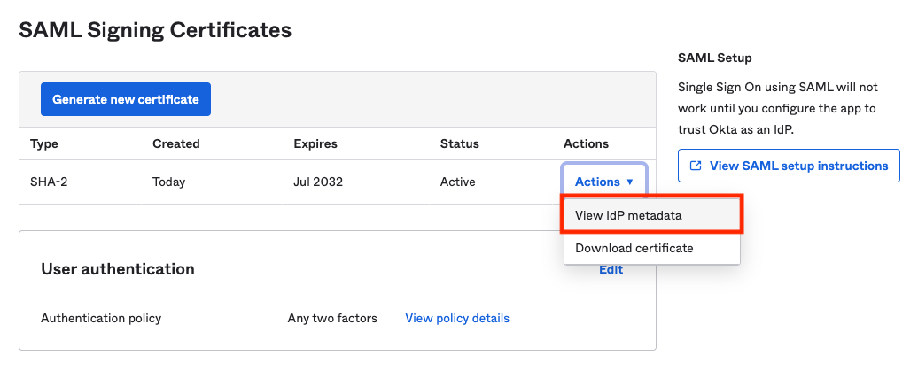 Okta IdP Metadata