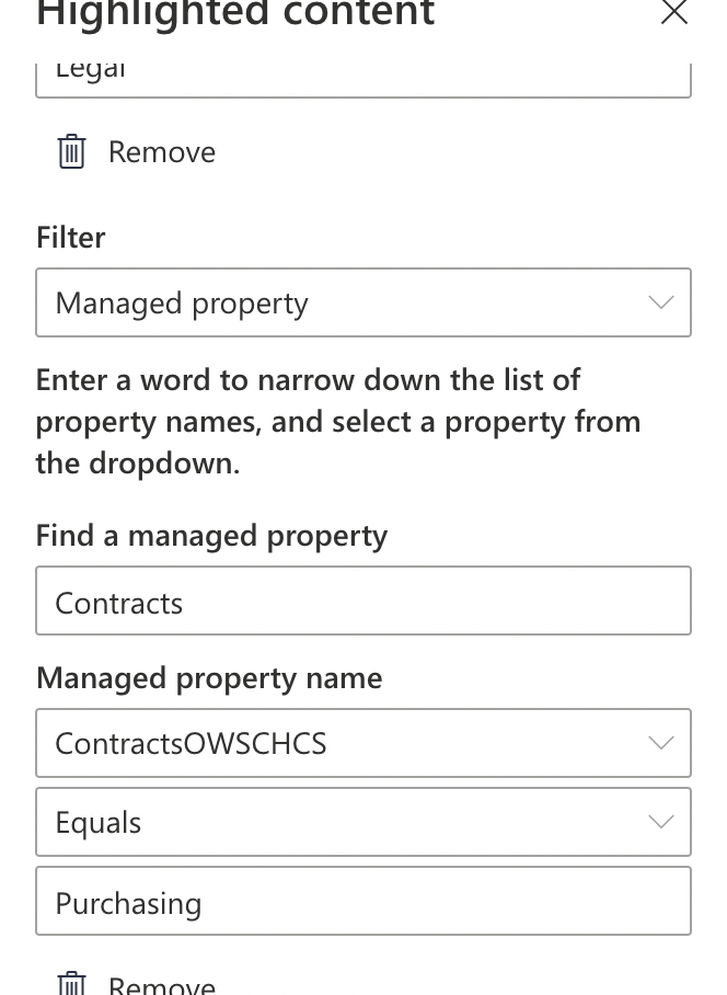 Another screenshot of SharePoint Highlighted Content Web Part, where content is filtered by the Contract property