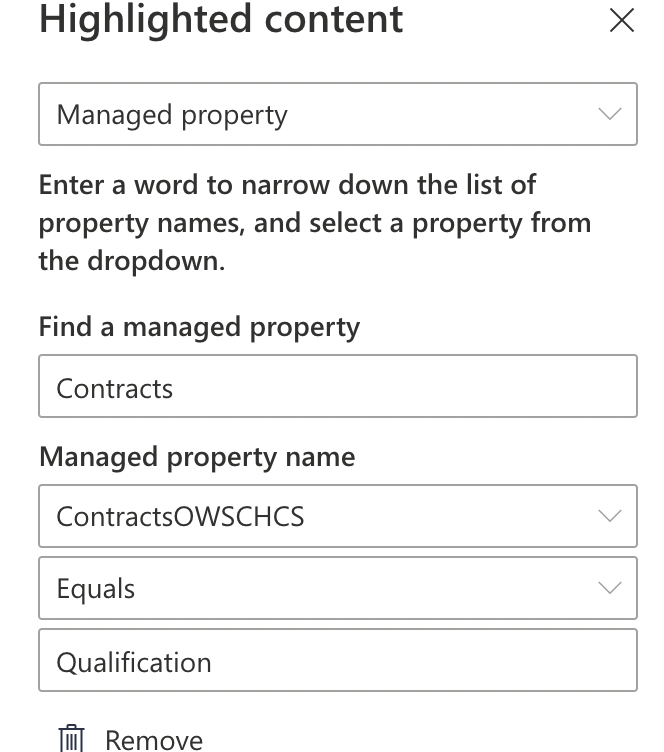 3rd of three screenshots of SharePoint Highlighted Content Web Part, where content is filtered by Contract Managed Property