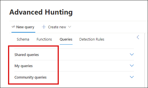 Shared queries, My queries, and Community queries in the Microsoft 365 Defender portal