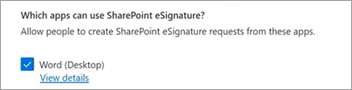 Screenshot showing the eSignature panel with Word selected.