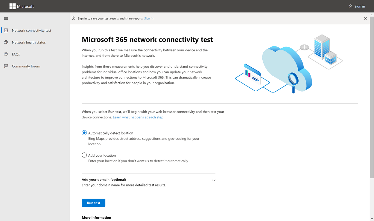 Screenshot of the Connectivity test tool.