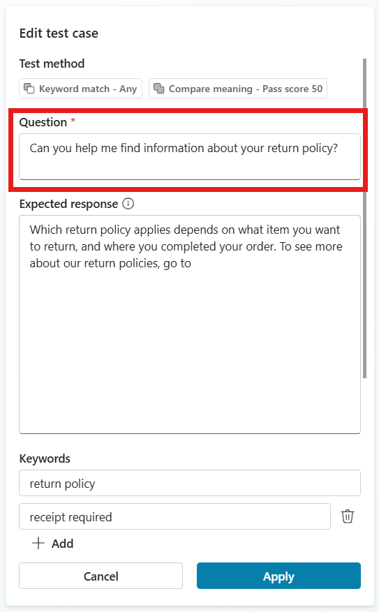 Screenshot showing the question text field.
