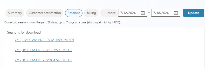 Screenshot of the Sessions tab of the Analytics page.