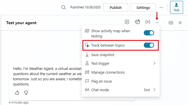 Screenshot of the option to track between topics.