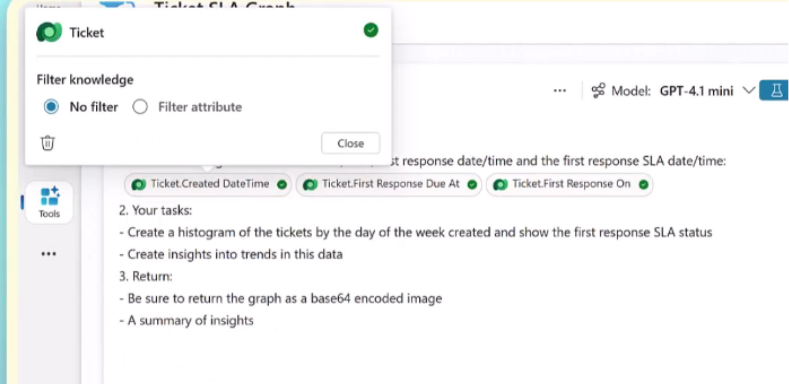 Screenshot of filtering table data.