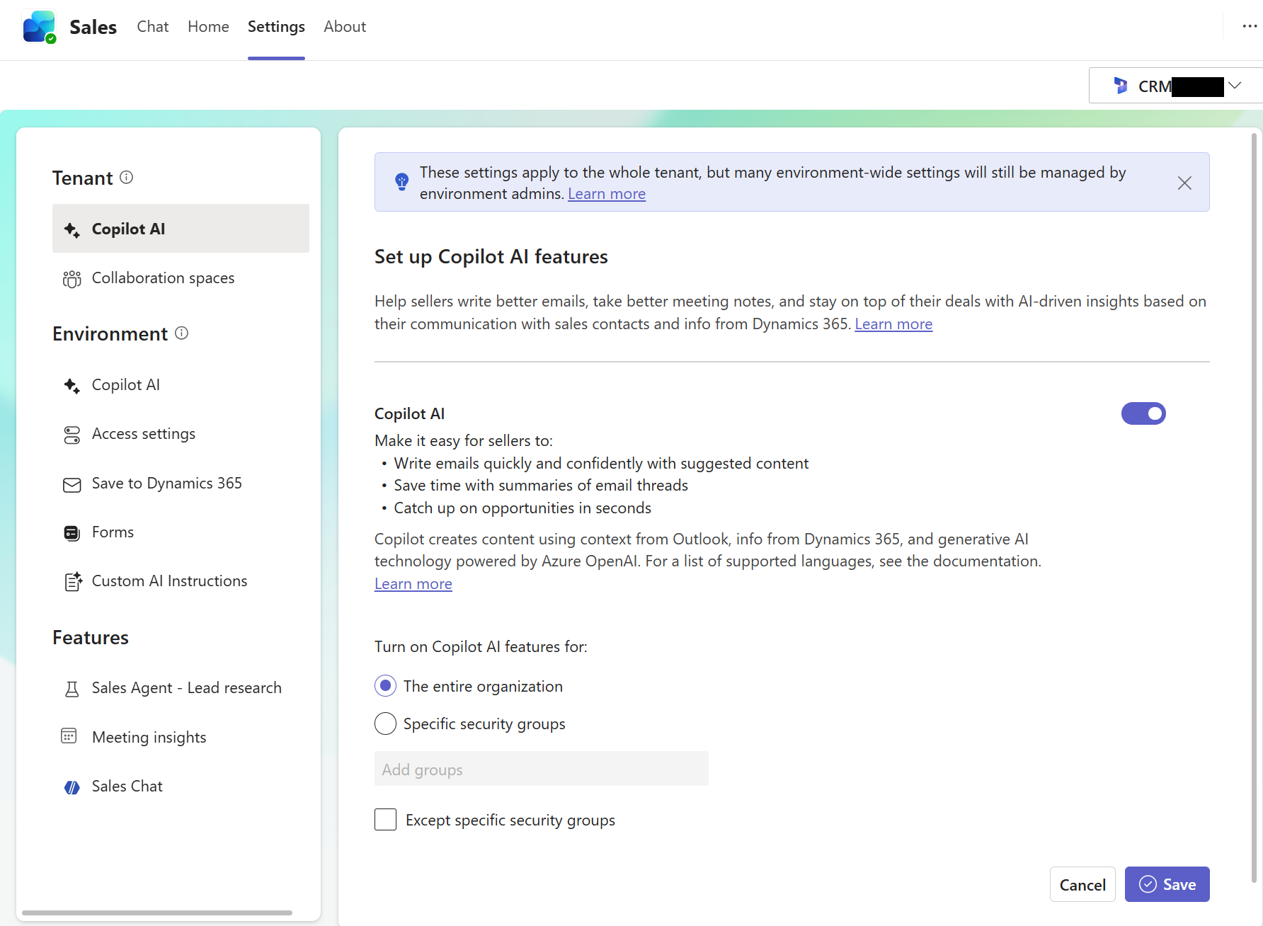 Screenshot showing admin settings.