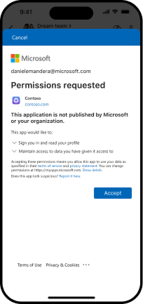The image shows the permissions requested pop-up on mobile