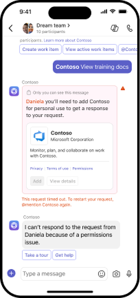 The image shows the bot interaction when user denies access or request times out