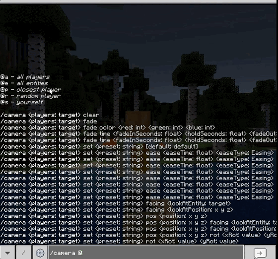 Animation showing the result of entering /camera <span class=