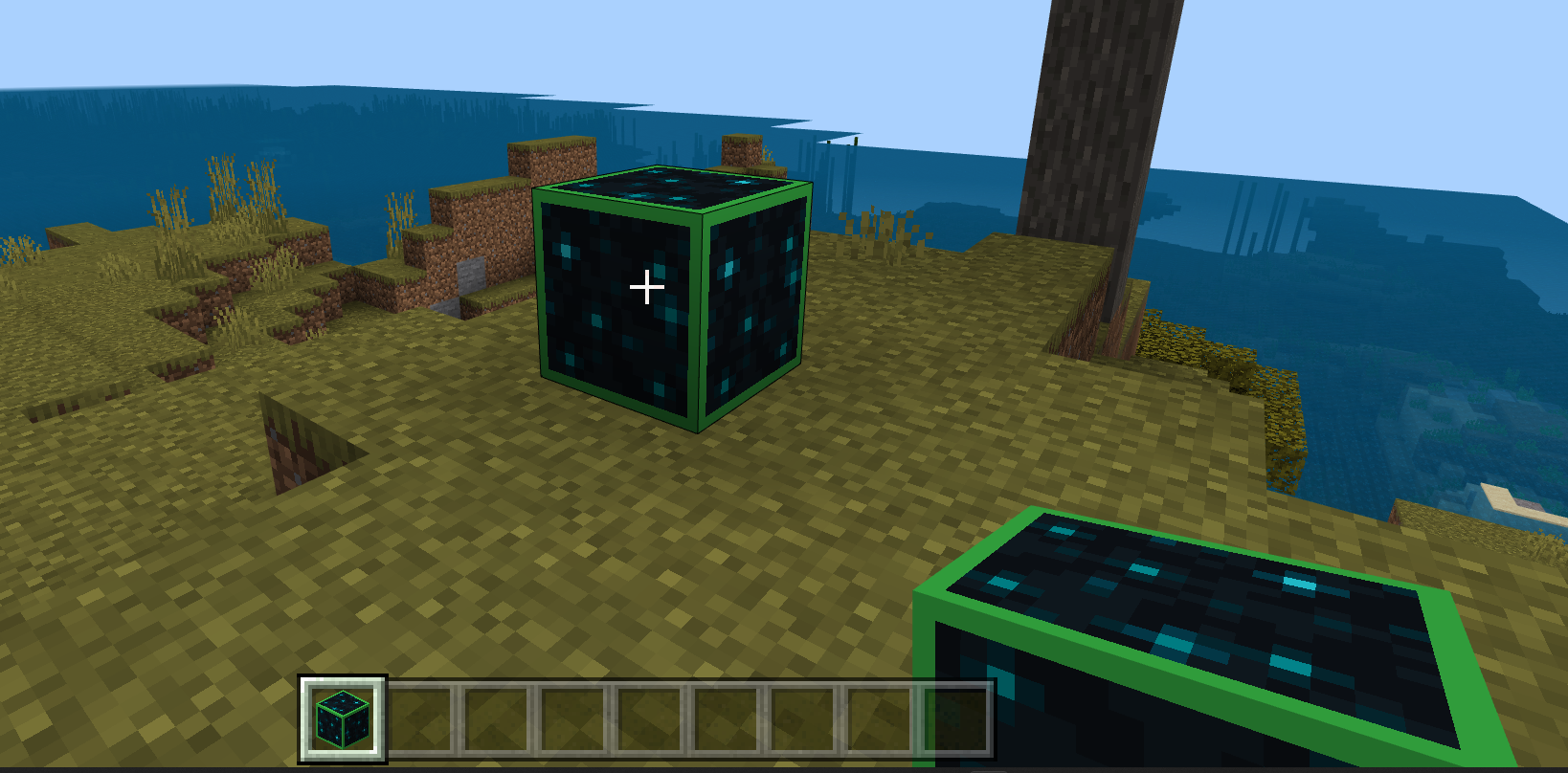 Image of a Minecraft world with a sculk block that has been given a new  animated texture.
