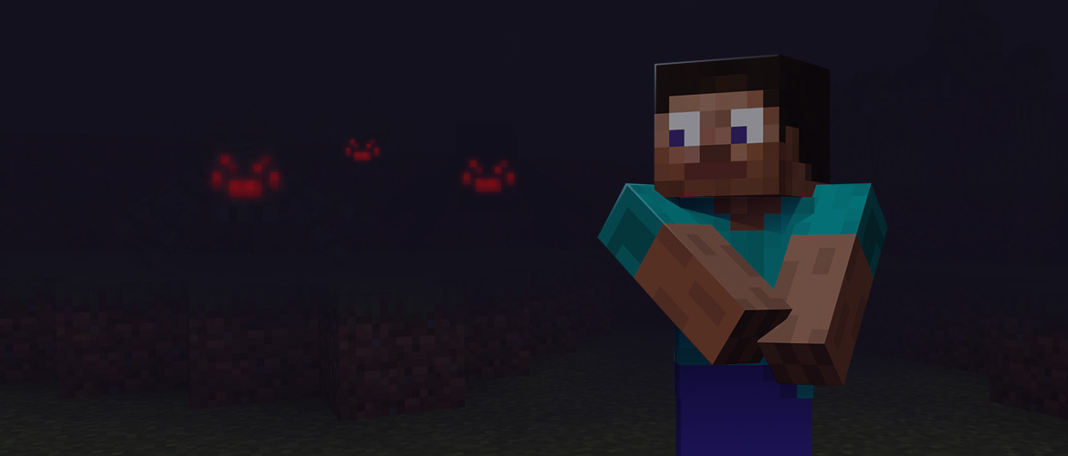 Image showing Steve running from spiders hiding in a fog