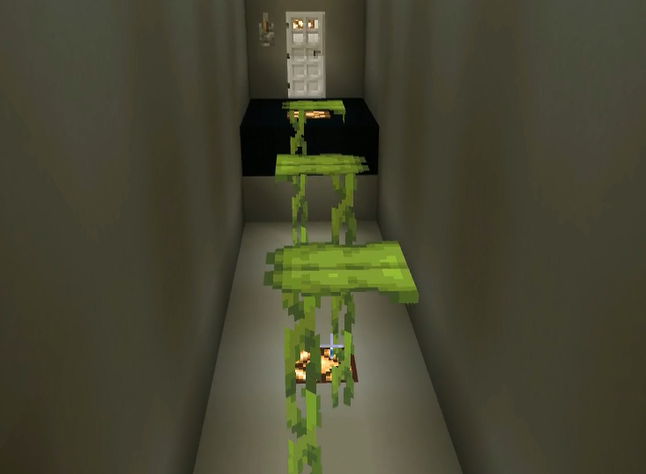 The sample parkour map's drip leaf jump challenge