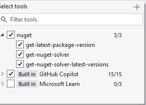 GitHub Copilot Chat Tools window in Visual Studio 2022