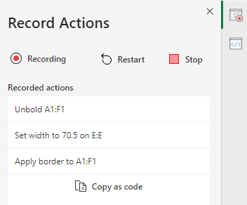 A list of actions recorded by Action Recorder.
