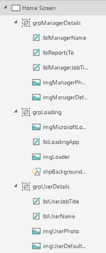 Screenshot of the navigation view showing control names following the described pattern.