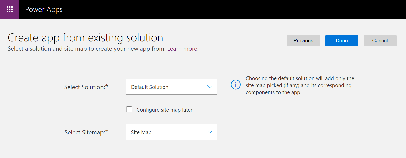 Create app from existing solution sitemap Create app from existing solution sitemap