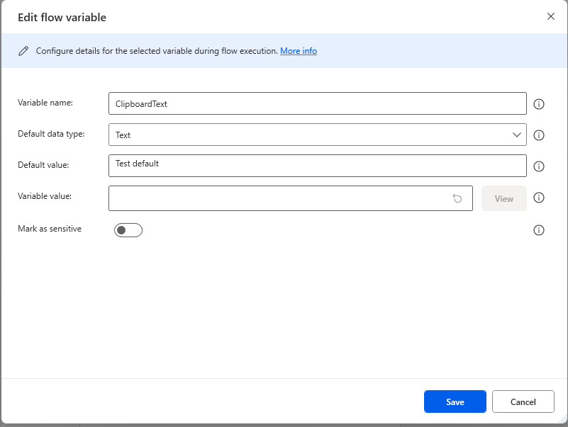 Screenshot of the Edit flow variable option.