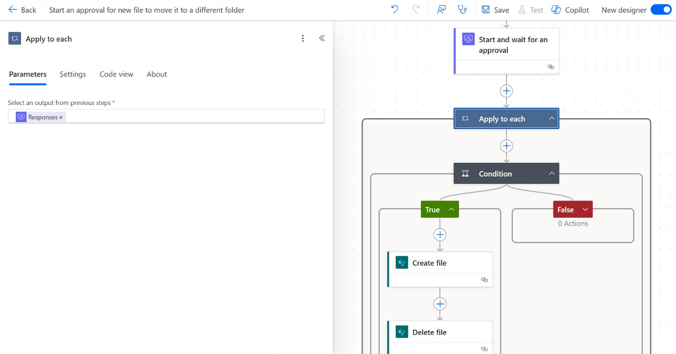 Screenshot of the 'Condition' action in the designer.