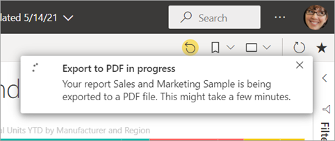 Screenshot of the Export progress message.