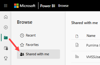 Screenshot showing the Shared with me item in the Browse menu.