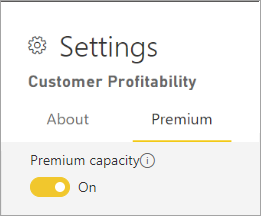 Screenshot of turning Premium capacity on for a workspace.