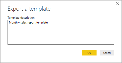 Screenshot of the Export template description dialog.