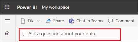 Screenshot shows a Power BI dashboard with an option to Ask a question about your data.