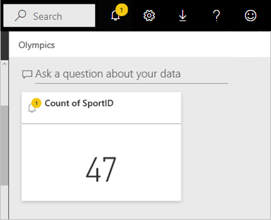 Screenshot of the Notification icon and alert in Power BI service notification center.