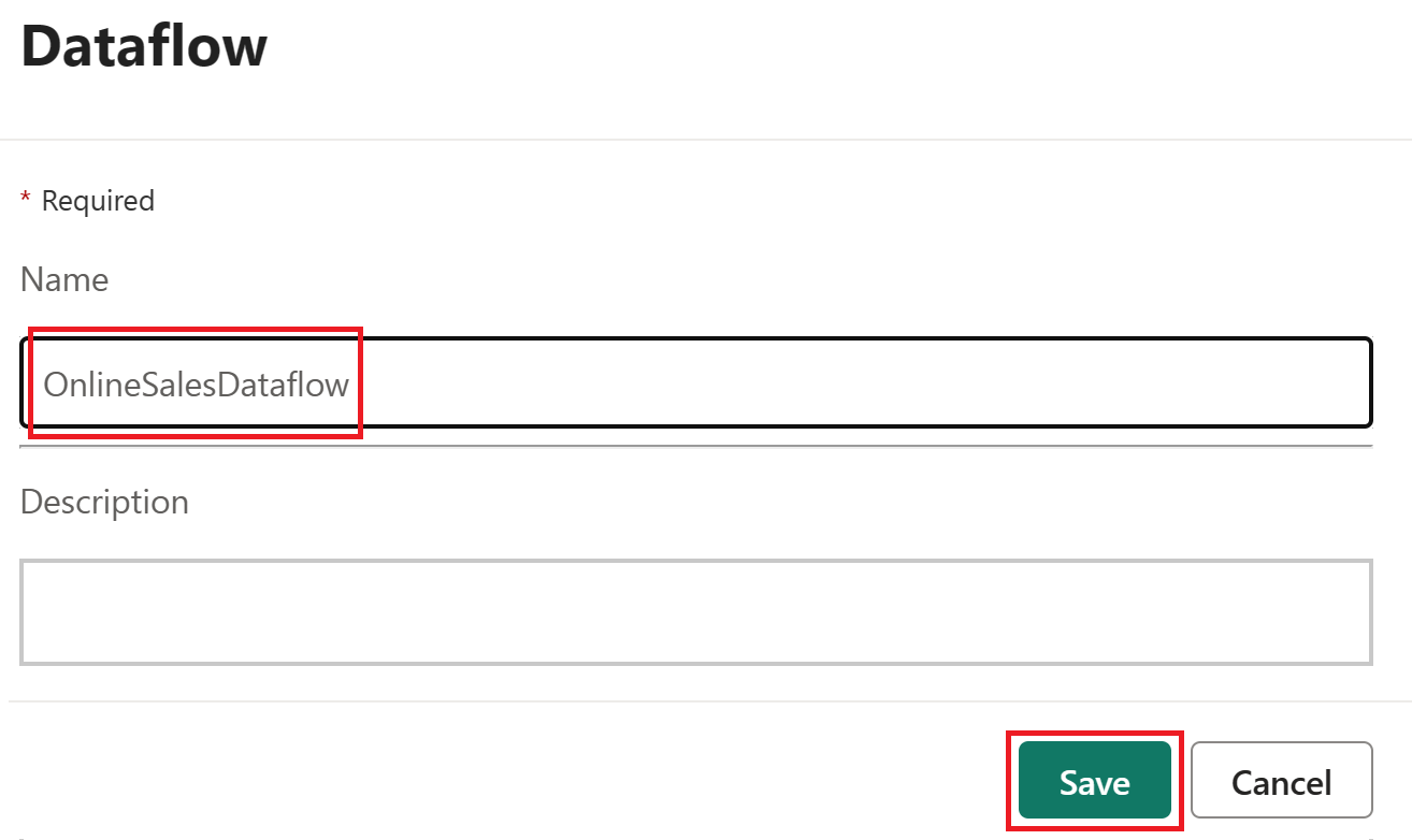 Screenshot of renaming a dataflow option.