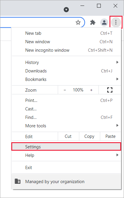 Screenshot of Google Chrome showing the menu button.