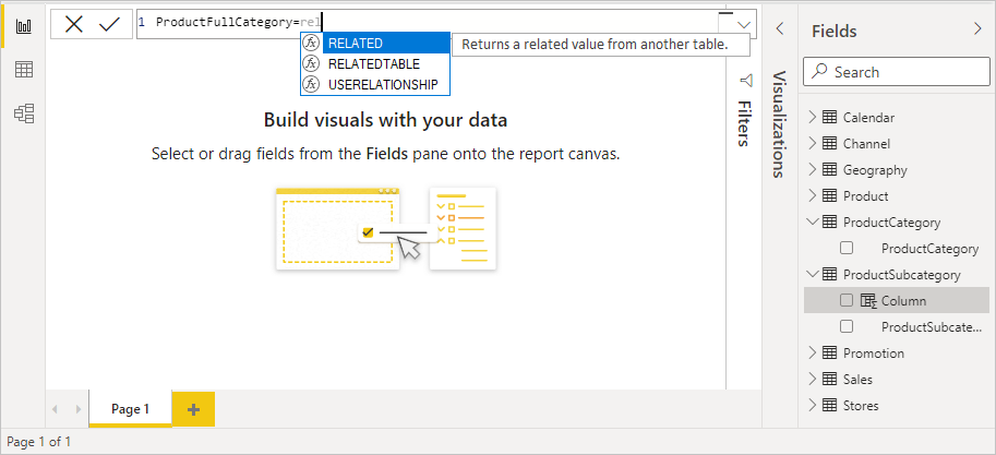 Screenshot of RELATED chosen in the Formula bar.