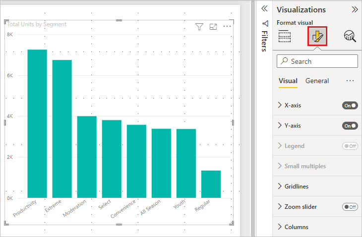 Screenshot showing Chart with Formatting pane tab selected.