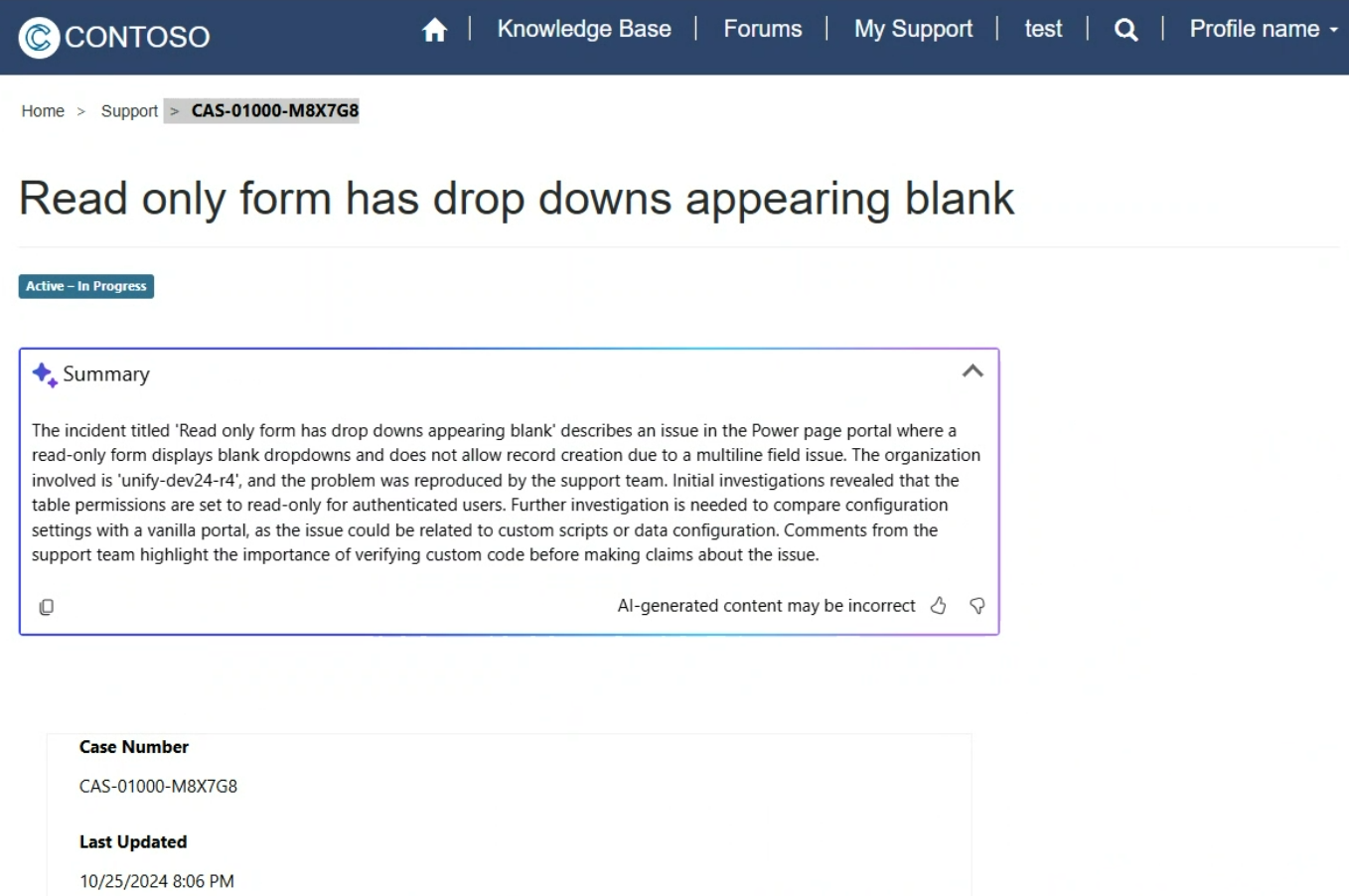 Screenshot of AI summarization on the case page.