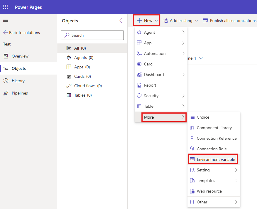 Screenshot of the environment variable assignment during solution import.