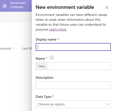 Screenshot of the pipeline configuration for environment variables.
