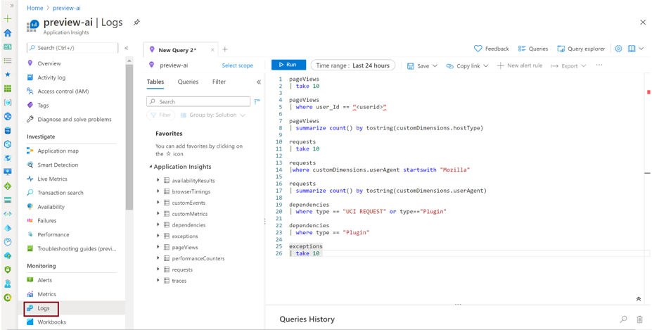 Application Insights log query Application Insights logs query.