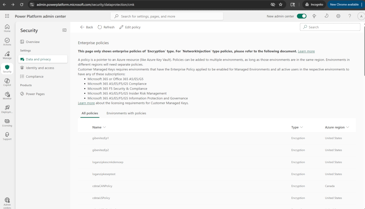 Edit enterprise policies