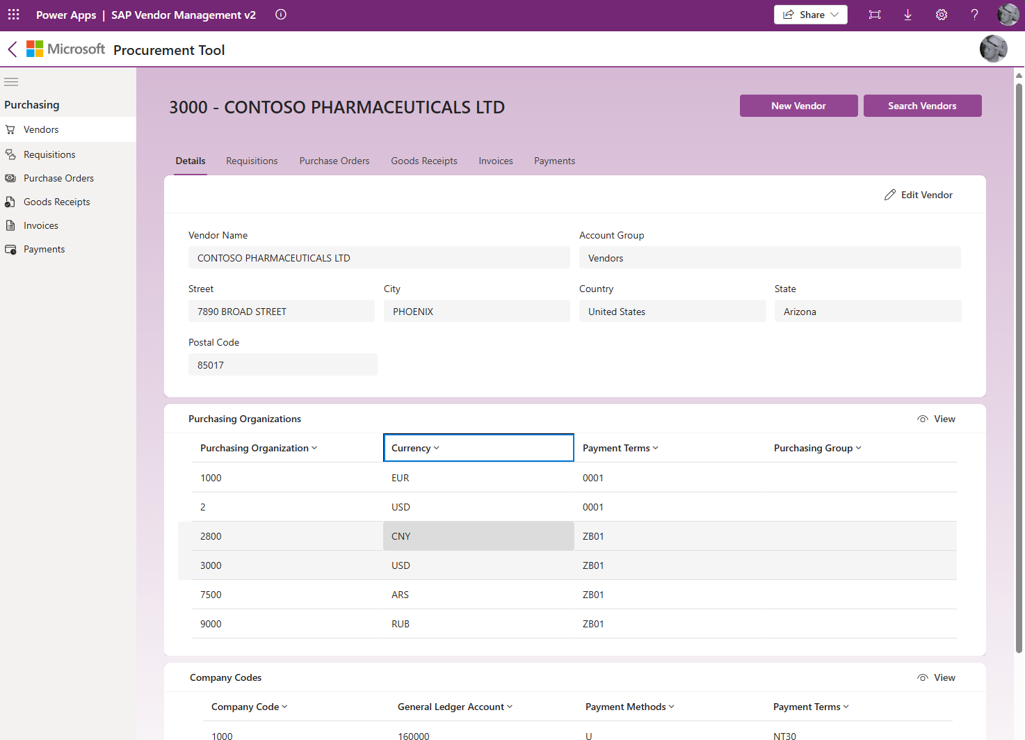 Image of Microsoft's SAP Procurement vendor app for Power Platform.