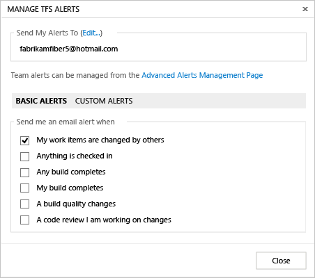 Manage TFS alerts