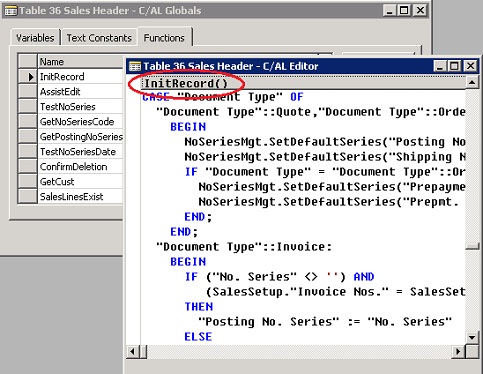 GoToDef_FromCALGlobals_CALEditor Screenshot that highlights the selected function.
