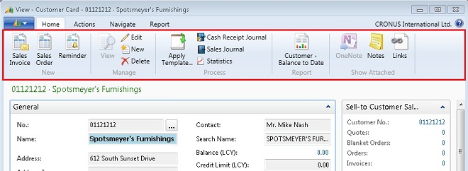 NAV_CustomerList_ActionPaneFeatured Action Pane clip from a Customer List page