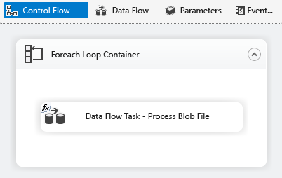 Screenshot showing the control flow Foreach Loop container.