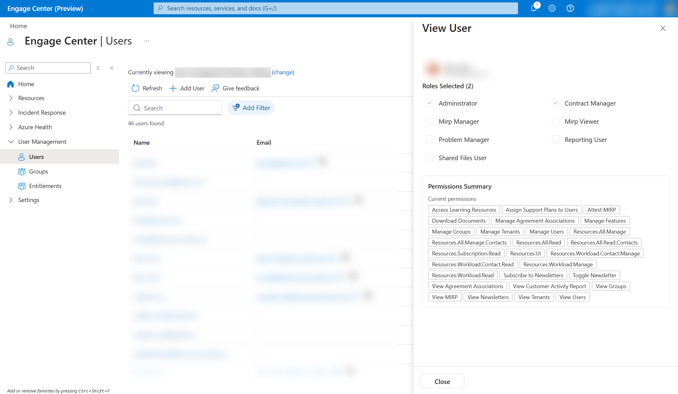 View user pane displaying the selected user's details.